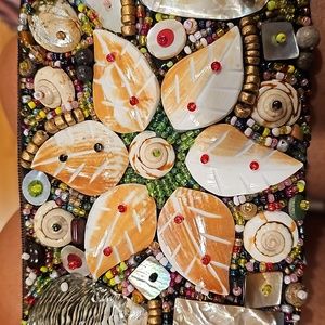 Shell and beaded Applique Small Clutch